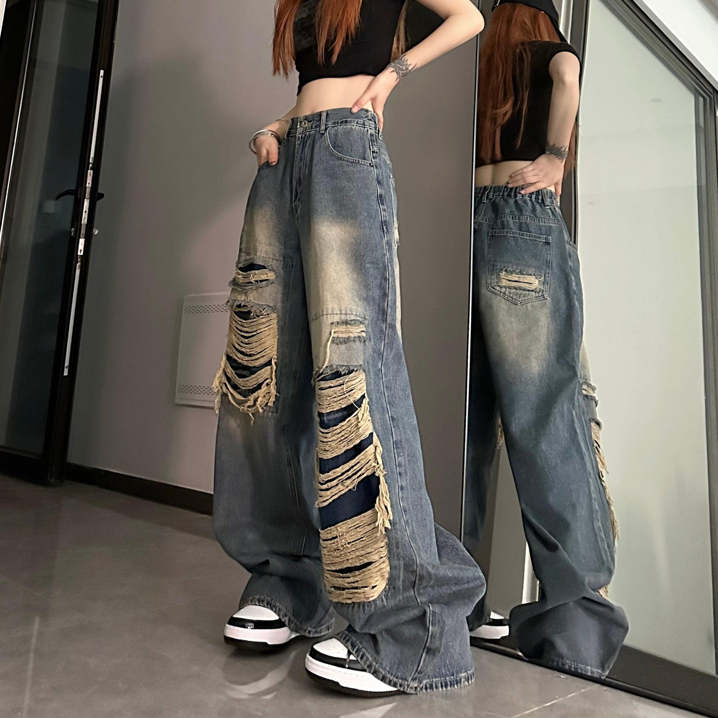 Cut Out Ripped Frayed Jeans Korean Street Fashion Jeans By Made Extreme Shop Online at OH Vault