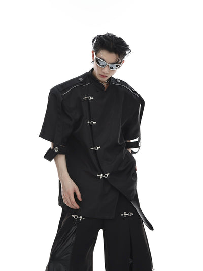 Metal Buttons Strap Lace Shirt Korean Street Fashion Shirt By Argue Culture Shop Online at OH Vault