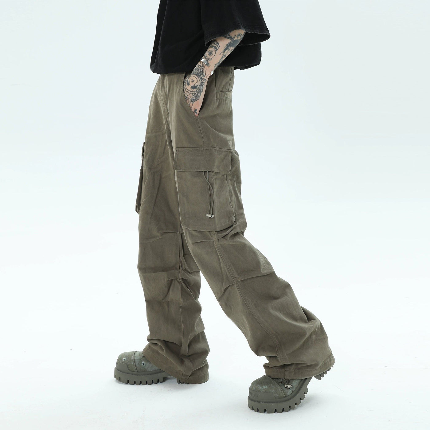 Casual Pleats Cargo Pants Korean Street Fashion Pants By Ash Dark Shop Online at OH Vault