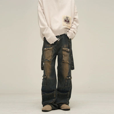 Gradient Flap Pocket Cargo Jeans Korean Street Fashion Jeans By 77Flight Shop Online at OH Vault