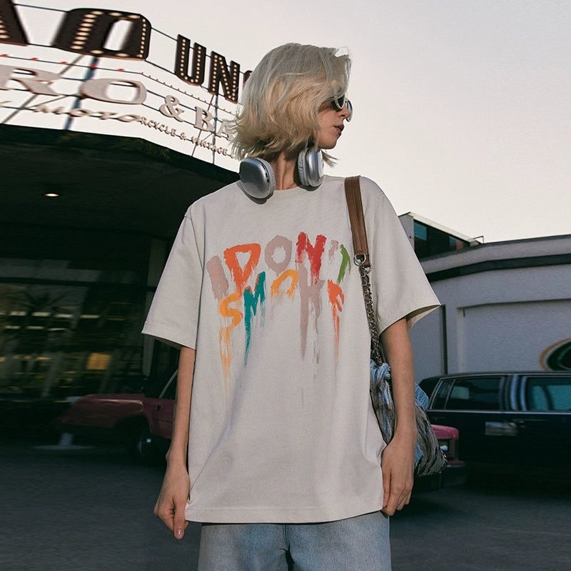 Paint Smudge Logo T-Shirt Korean Street Fashion T-Shirt By Donsmoke Shop Online at OH Vault