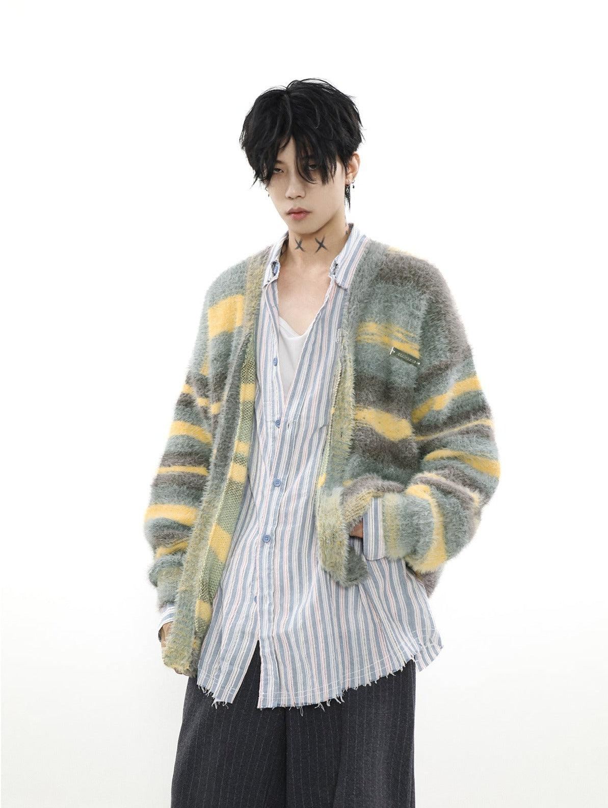 Cozy Gradient Stripes Metal Bar Cardigan Korean Street Fashion Cardigan By Mr Nearly Shop Online at OH Vault