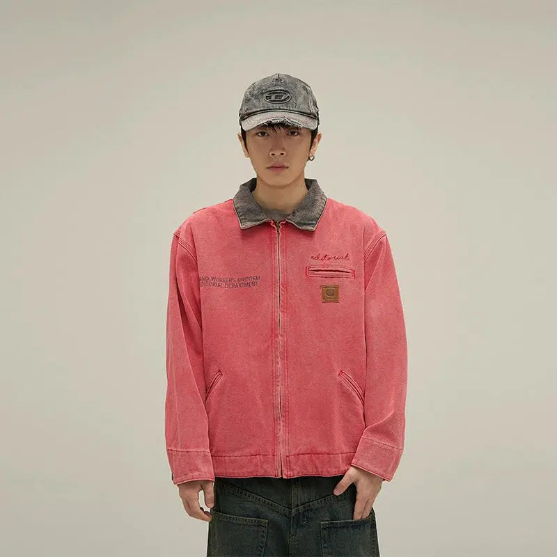 Contrast Collar Workwear Jacket Korean Street Fashion Jacket By 77Flight Shop Online at OH Vault