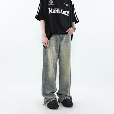 Whisker Washed Loose Straight Jeans Korean Street Fashion Jeans By Mr Nearly Shop Online at OH Vault