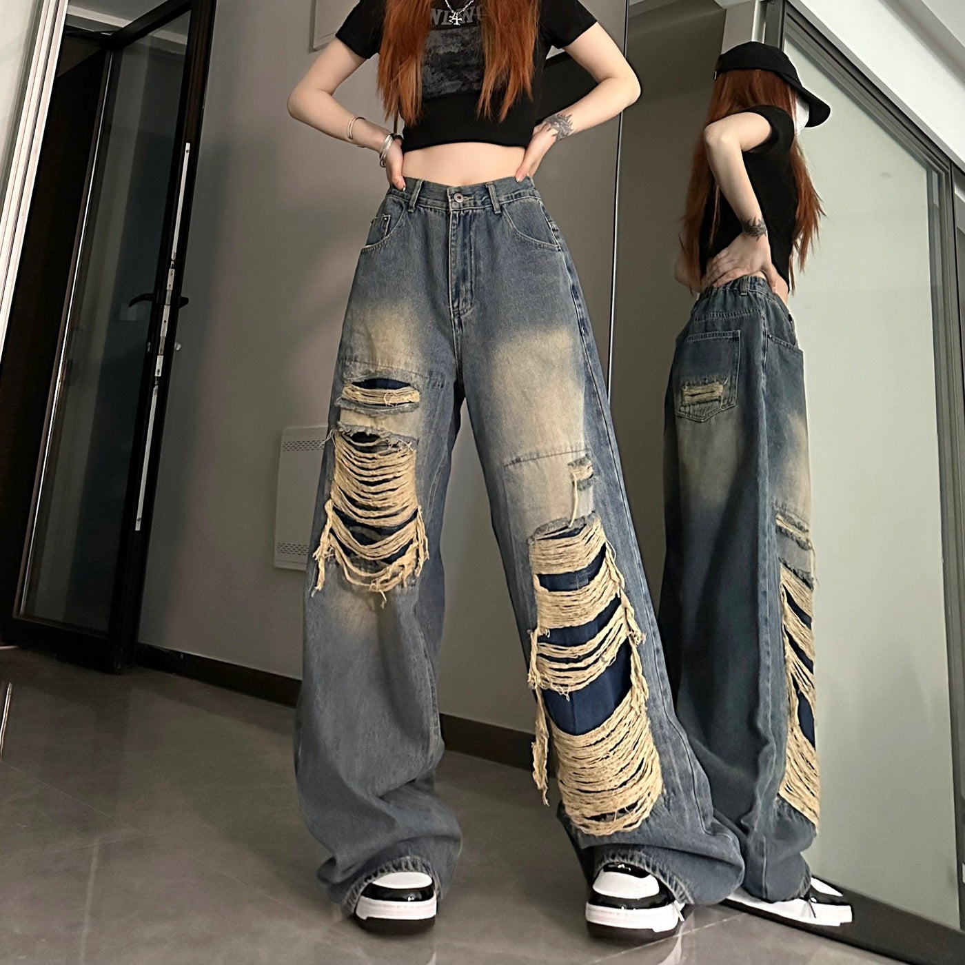 Cut Out Ripped Frayed Jeans Korean Street Fashion Jeans By Made Extreme Shop Online at OH Vault