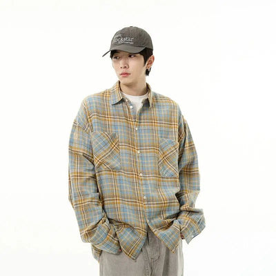 Classic Plaid Front Pocket Shirt Korean Street Fashion Shirt By 77Flight Shop Online at OH Vault