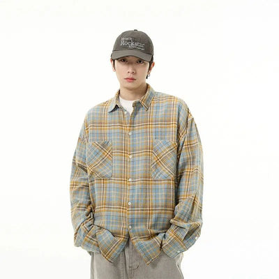 Classic Plaid Front Pocket Shirt Korean Street Fashion Shirt By 77Flight Shop Online at OH Vault