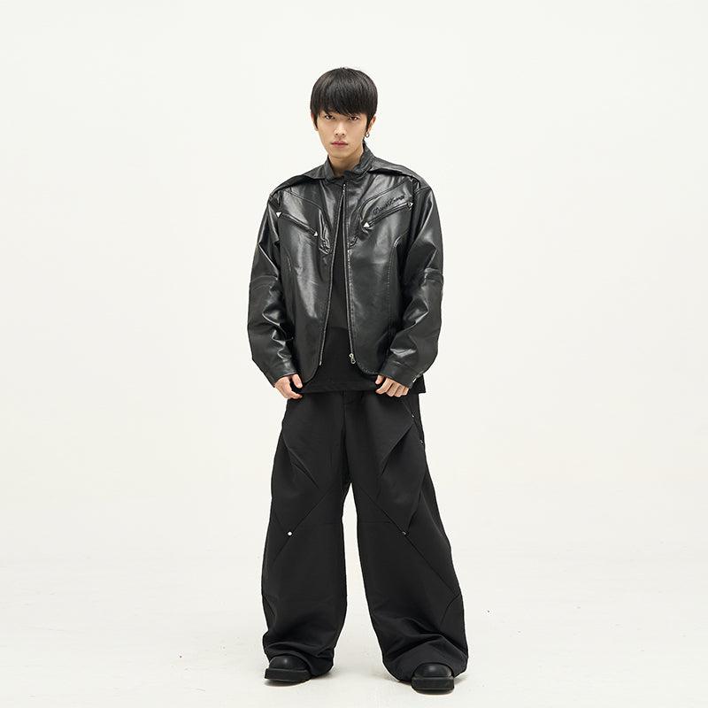 Buttoned Pleats Wide Cut Pants Korean Street Fashion Pants By 77Flight Shop Online at OH Vault