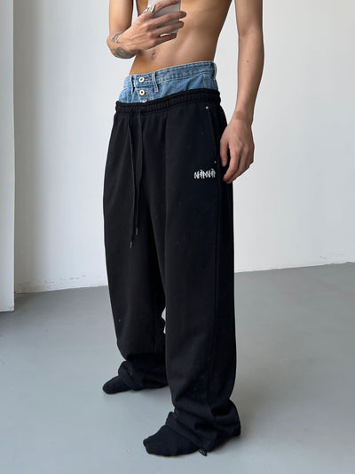 Drawstring Denim Flange Sweatpants Korean Street Fashion Pants By MEBXX Shop Online at OH Vault