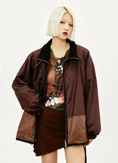 Color Block Loose Zip-Up Jacket Korean Street Fashion Jacket By Made Extreme Shop Online at OH Vault