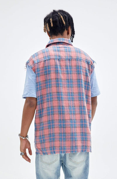 Fringe Sleeveless Plaid Shirt Korean Street Fashion Shirt By Made Extreme Shop Online at OH Vault