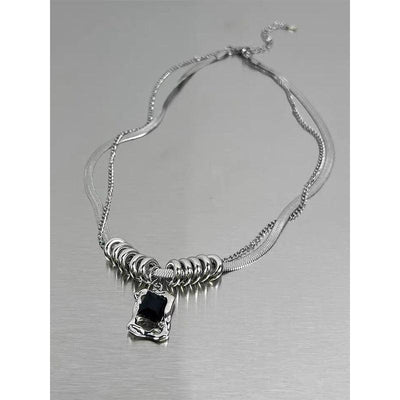 Black Gem Double Layer Necklace Korean Street Fashion Necklace By Made Extreme Shop Online at OH Vault