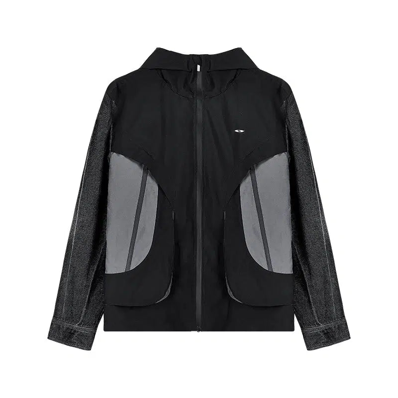 Denim Sleeves Zip-Up Hooded Jacket Korean Street Fashion Jacket By Terra Incognita Shop Online at OH Vault