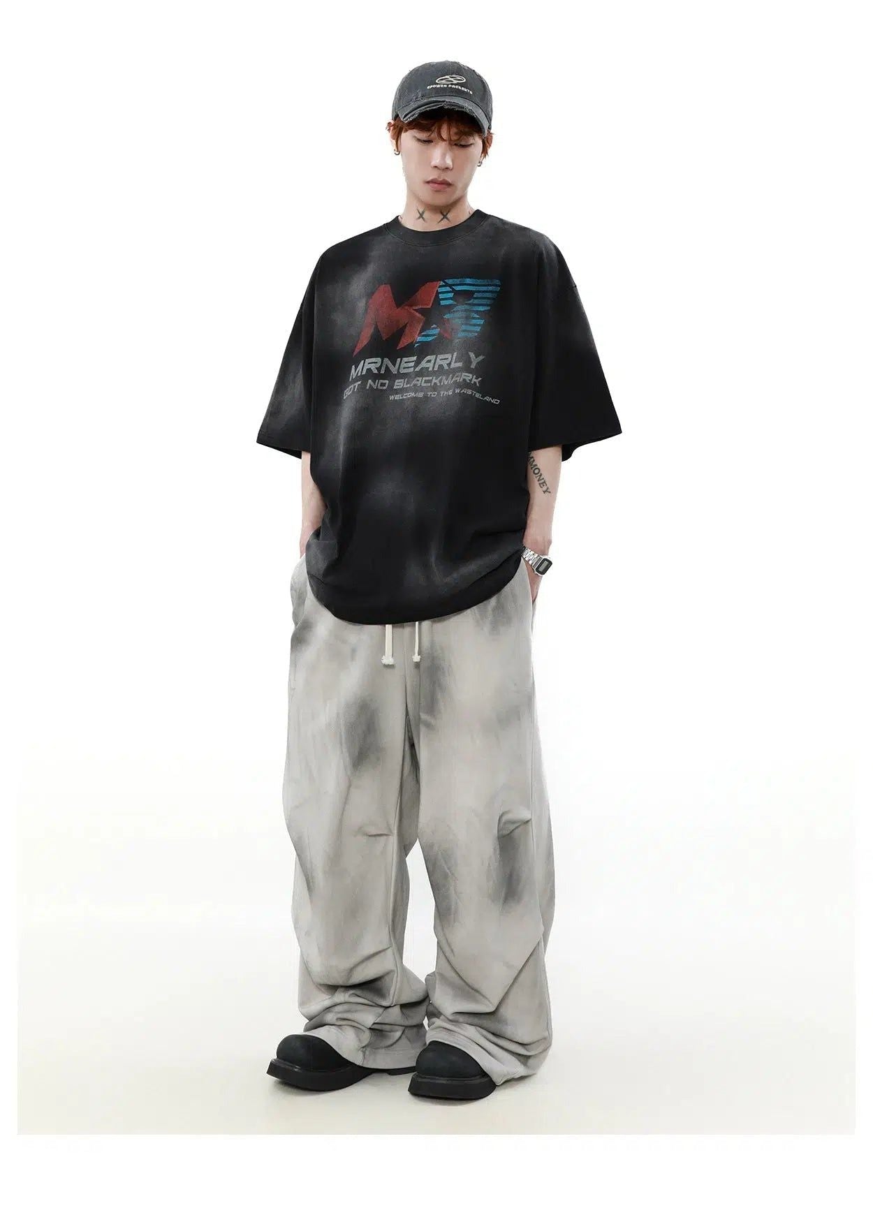 Sprayed Wash Letters T-Shirt Korean Street Fashion T-Shirt By Mr Nearly Shop Online at OH Vault