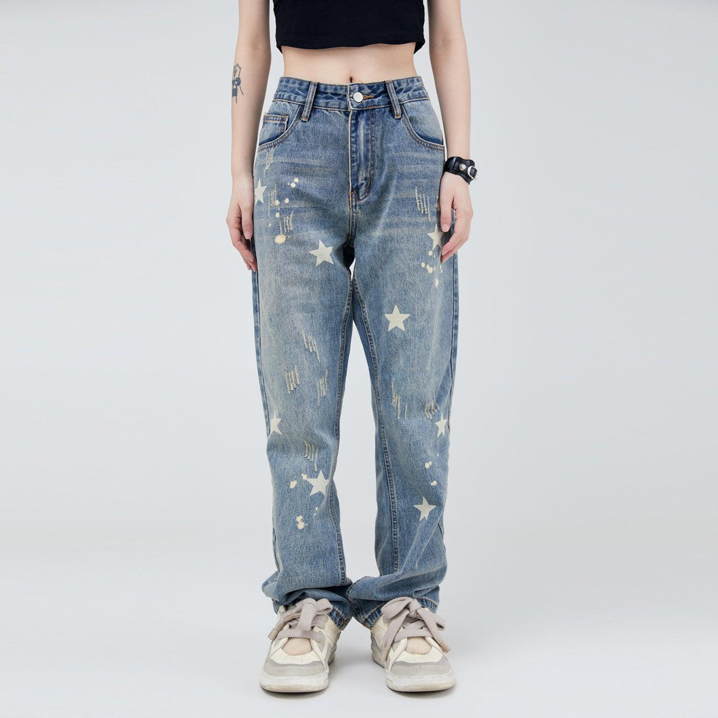 Star Printed Straight Jeans Korean Street Fashion Jeans By Made Extreme Shop Online at OH Vault