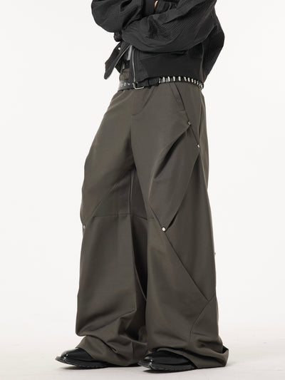 Rivet Pleated Wide Leg Trousers Korean Street Fashion Pants By Dark Fog Shop Online at OH Vault