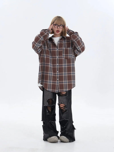 Retro Plaid Casual Shirt Korean Street Fashion Shirt By Jump Next Shop Online at OH Vault