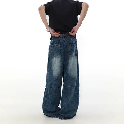 Faded Raw Edge Pleats Wide Jeans Korean Street Fashion Jeans By Mr Nearly Shop Online at OH Vault