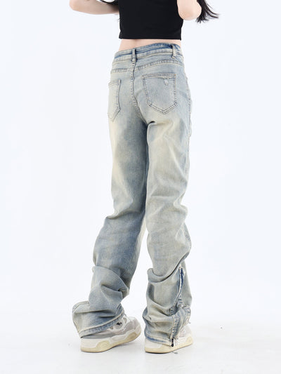 Side Zippered Washed Jeans Korean Street Fashion Jeans By Jump Next Shop Online at OH Vault