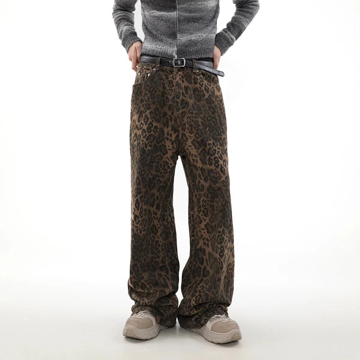 Leopard Print Straight Cut Jeans Korean Street Fashion Jeans By Mr Nearly Shop Online at OH Vault