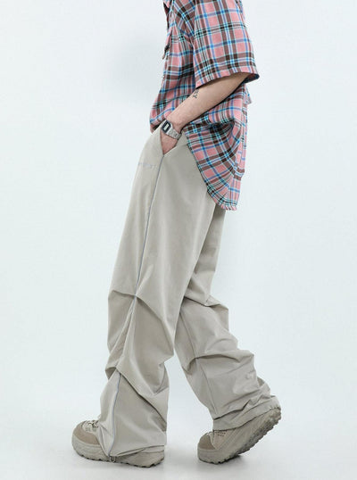 Text Embroidery Pleated Wide Leg Pants Korean Street Fashion Pants By Mr Nearly Shop Online at OH Vault