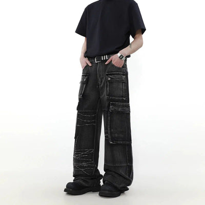 Washed Embroidered Cargo Jeans Korean Street Fashion Jeans By Mr Nearly Shop Online at OH Vault