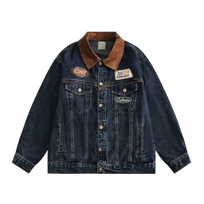 Contrast Washed Logo Embroidery Denim Jacket Korean Street Fashion Jacket By Mr Nearly Shop Online at OH Vault