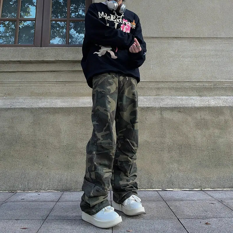 Washed Camouflage Straight Pants Korean Street Fashion Pants By FATE Shop Online at OH Vault