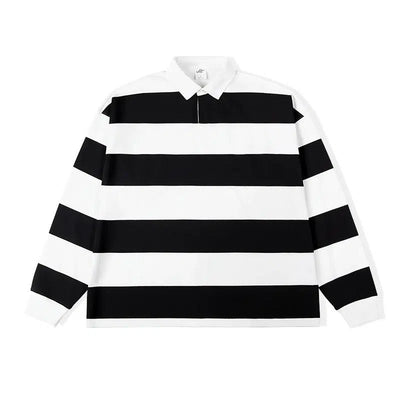 Wide Stripes Long Sleeves Polo Korean Street Fashion Polo By IDLT Shop Online at OH Vault