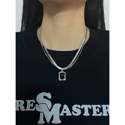 Black Gem Double Layer Necklace Korean Street Fashion Necklace By Made Extreme Shop Online at OH Vault