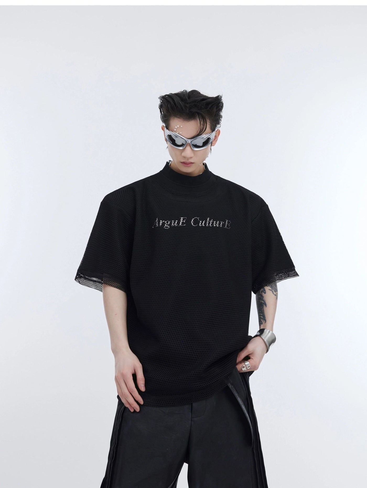 Mesh Layer Detail T-Shirt Korean Street Fashion T-Shirt By Argue Culture Shop Online at OH Vault