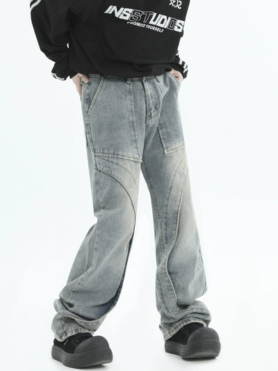 Detailed Seams Faded Jeans Korean Street Fashion Jeans By INS Korea Shop Online at OH Vault