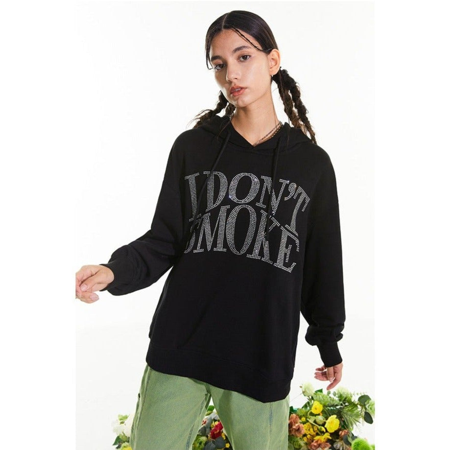 Rhinestone Logo Hoodie Korean Street Fashion Hoodie By Donsmoke Shop Online at OH Vault