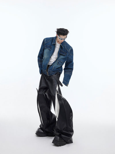 Splits Contrast PU Leather Pants Korean Street Fashion Pants By Argue Culture Shop Online at OH Vault