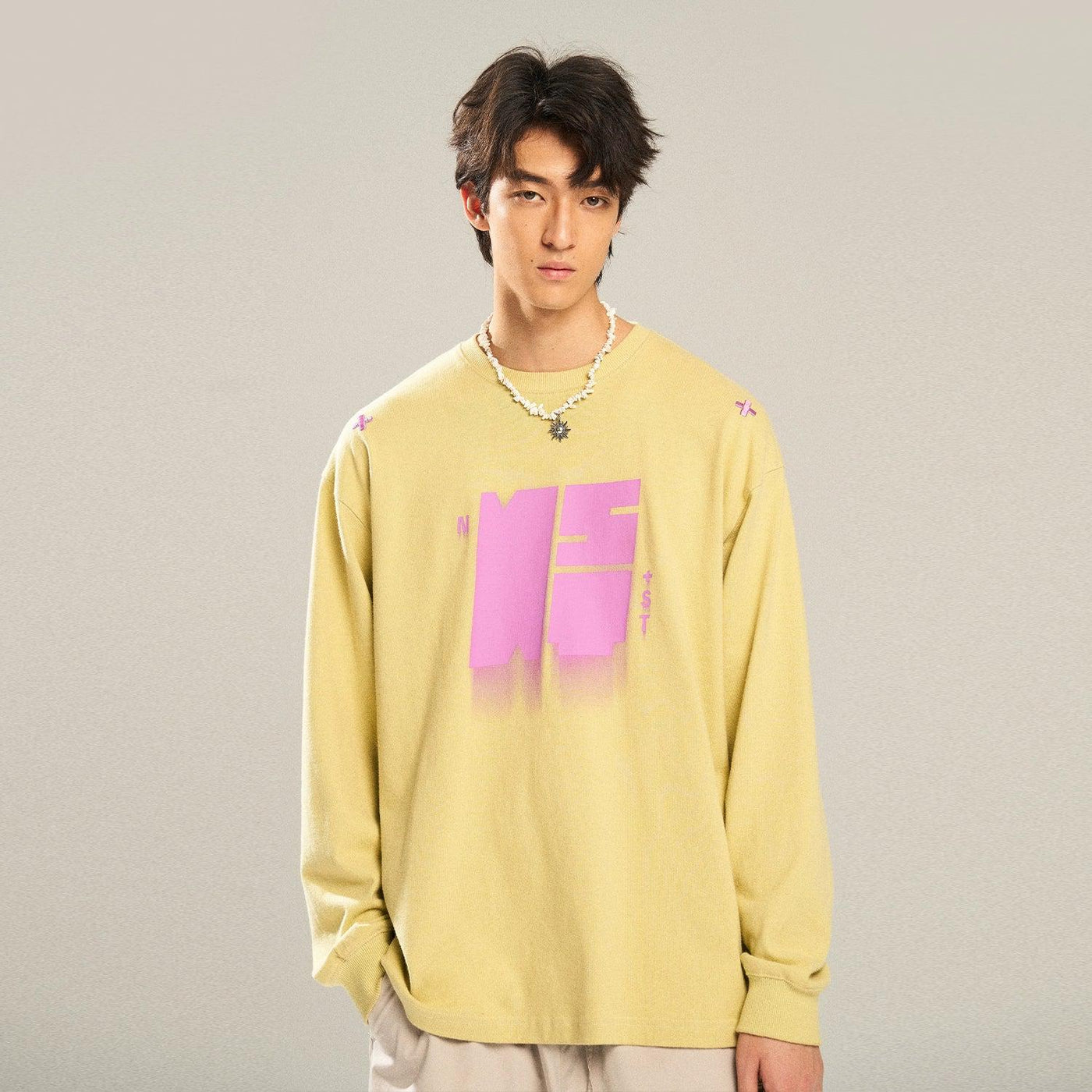 Logo Smudge Long Sleeve T-Shirt Korean Street Fashion T-Shirt By New Start Shop Online at OH Vault