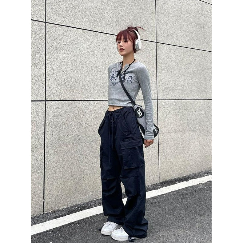 Drawstring Cargo Pants Korean Street Fashion Pants By Made Extreme Shop Online at OH Vault