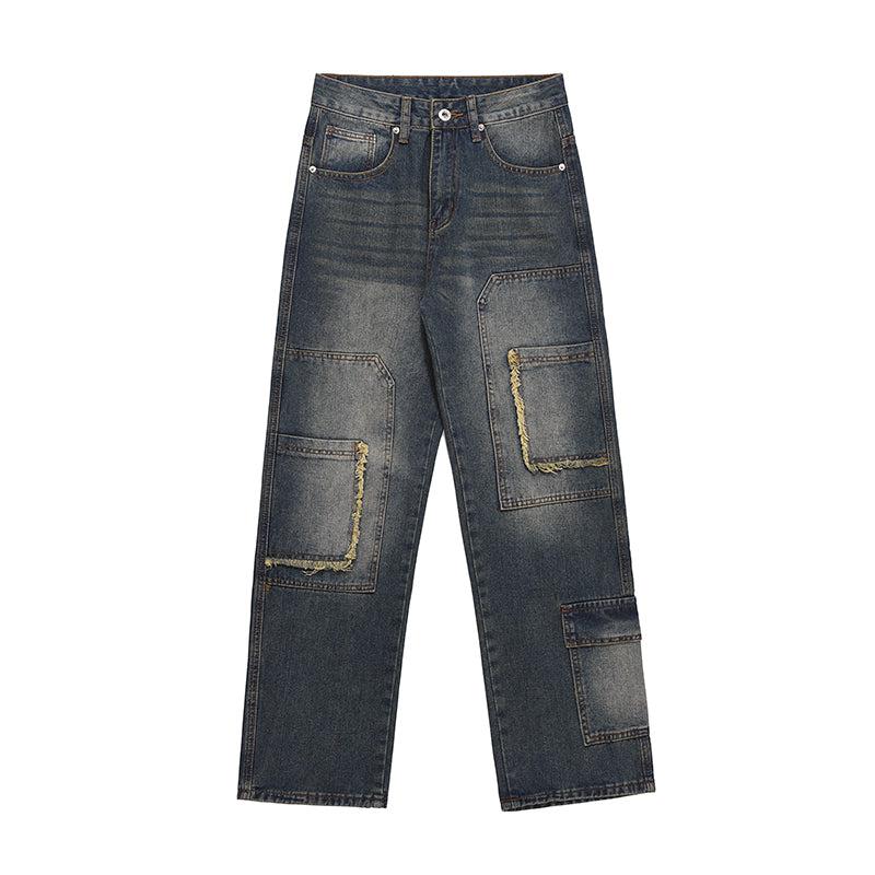 Pocket Patched Cargo Jeans Korean Street Fashion Jeans By Mr Nearly Shop Online at OH Vault