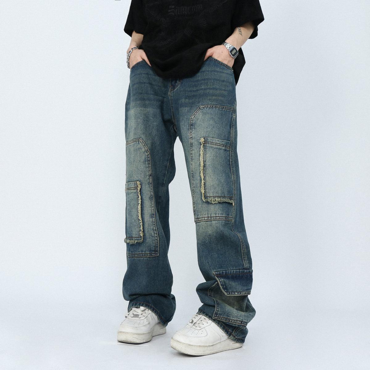 Pocket Patched Cargo Jeans Korean Street Fashion Jeans By Mr Nearly Shop Online at OH Vault