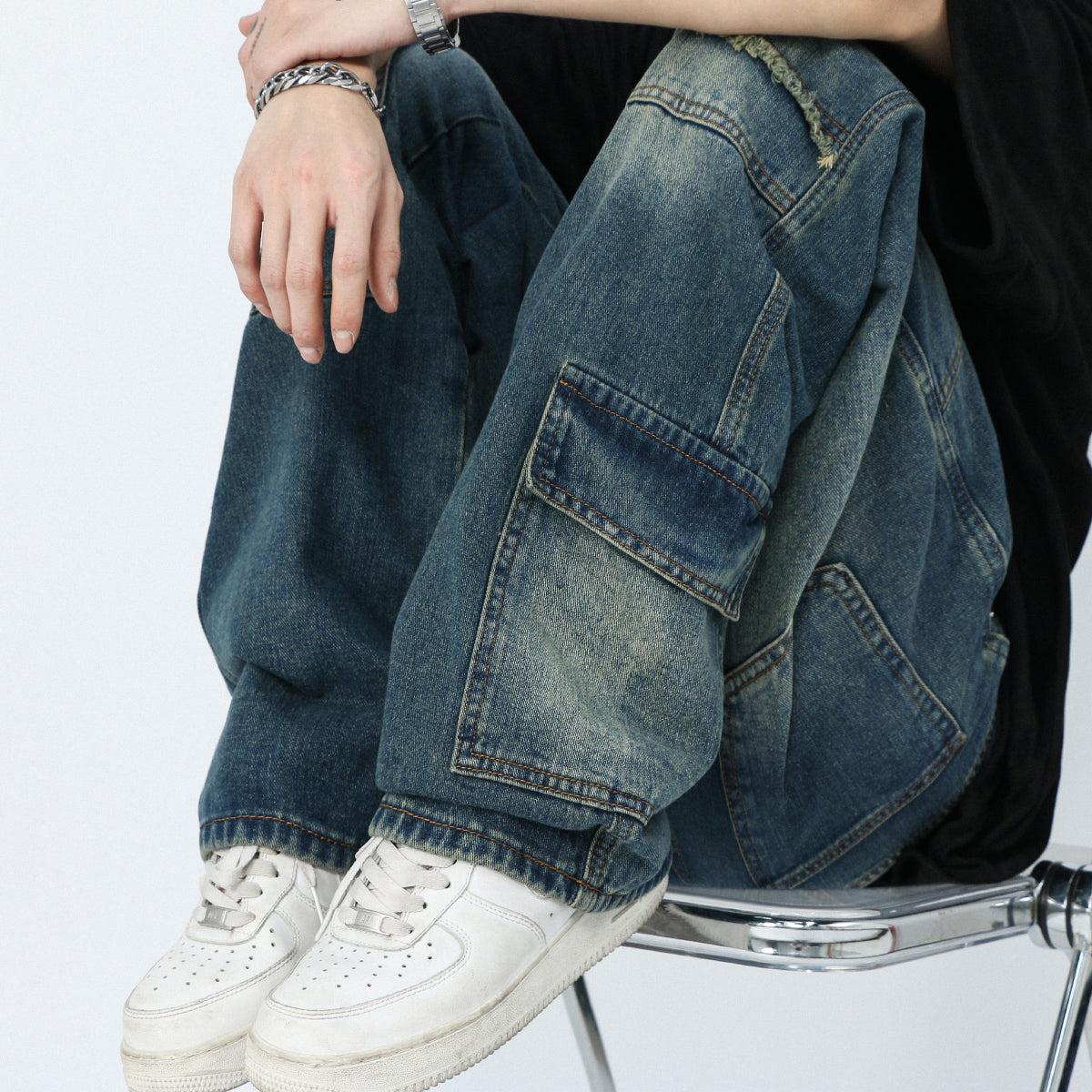 Pocket Patched Cargo Jeans Korean Street Fashion Jeans By Mr Nearly Shop Online at OH Vault