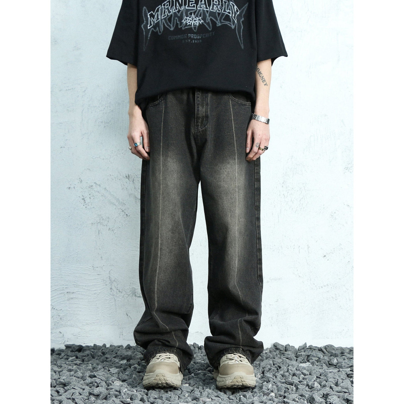 Mr. Nearly Bleach Lined Flare Jeans Korean Street Fashion Jeans By Mr Nearly Shop Online at OH Vault