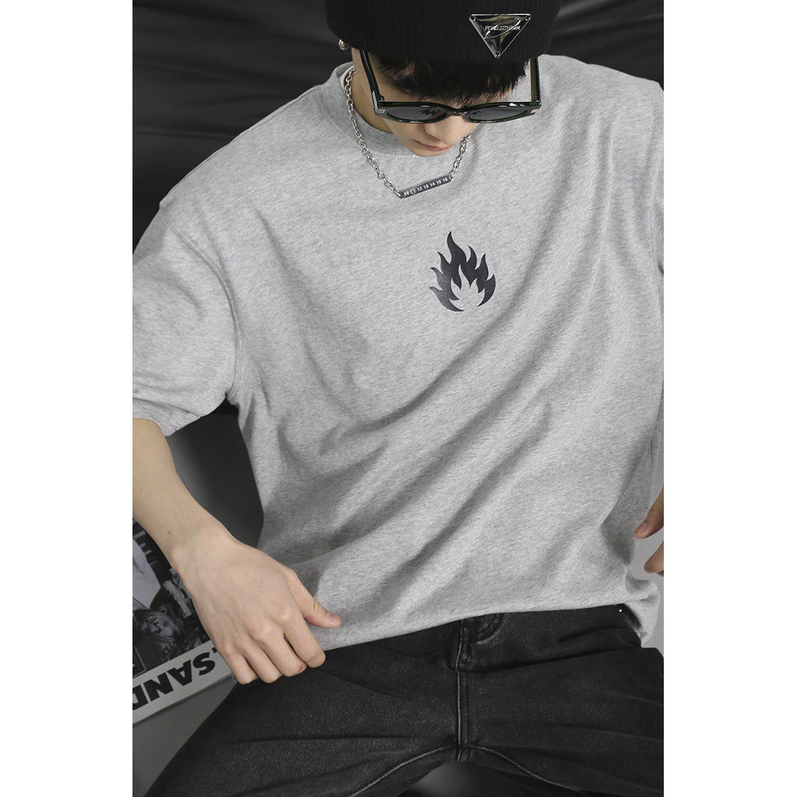 Fire Print T-Shirt Korean Street Fashion T-Shirt By Poikilotherm Shop Online at OH Vault