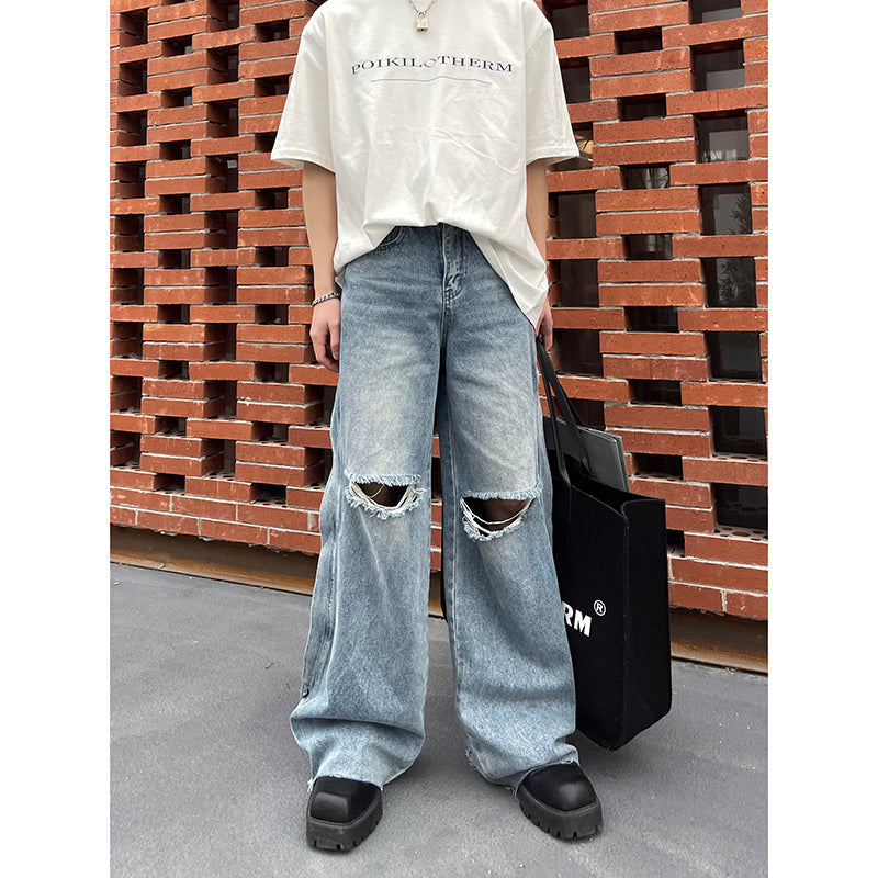 Frayed Cut Out Jeans Korean Street Fashion Jeans By Poikilotherm Shop Online at OH Vault