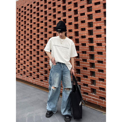 Letters And Line Tee Korean Street Fashion Shirt By Poikilotherm Shop Online at OH Vault