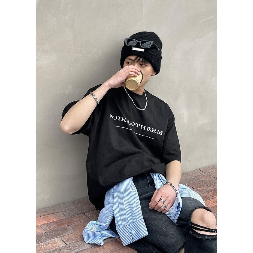 Letters And Line Tee Korean Street Fashion Shirt By Poikilotherm Shop Online at OH Vault