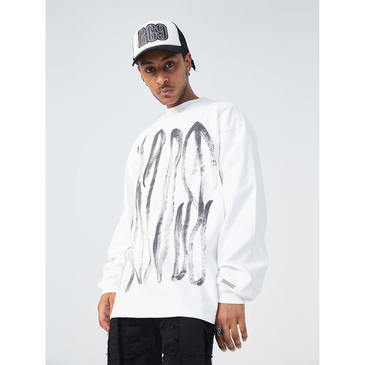 Charcoal Pencil Strokes Crewneck Korean Street Fashion Crewneck By R69 Shop Online at OH Vault