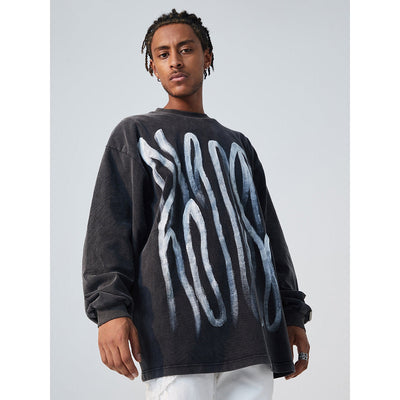 Charcoal Pencil Strokes Crewneck Korean Street Fashion Crewneck By R69 Shop Online at OH Vault