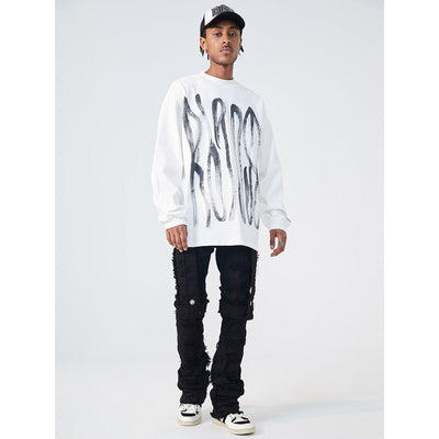 Charcoal Pencil Strokes Crewneck Korean Street Fashion Crewneck By R69 Shop Online at OH Vault