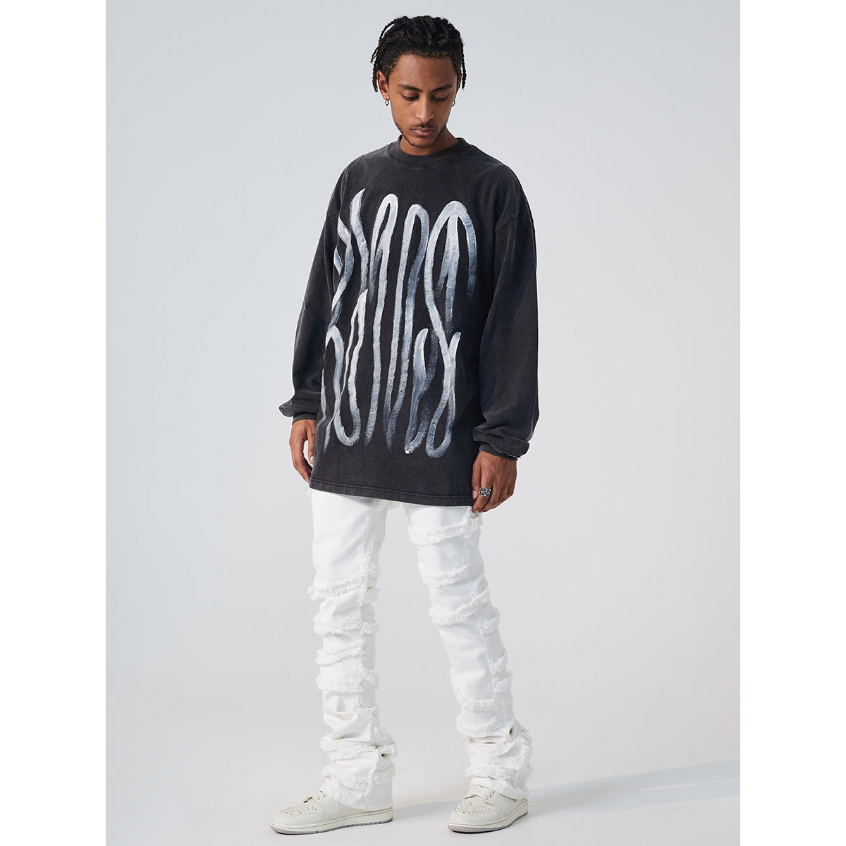 Charcoal Pencil Strokes Crewneck Korean Street Fashion Crewneck By R69 Shop Online at OH Vault